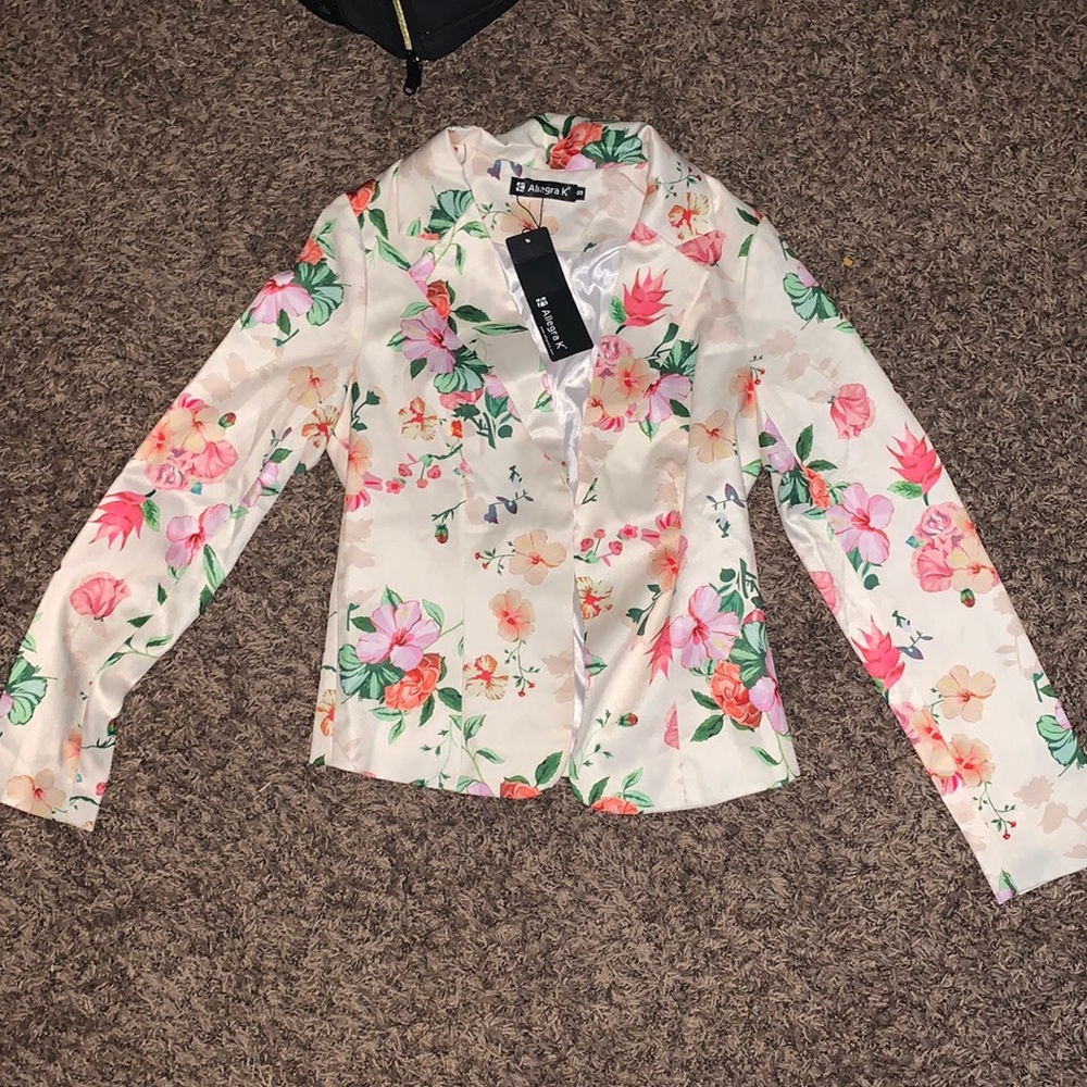 Allegra K white floral blazer